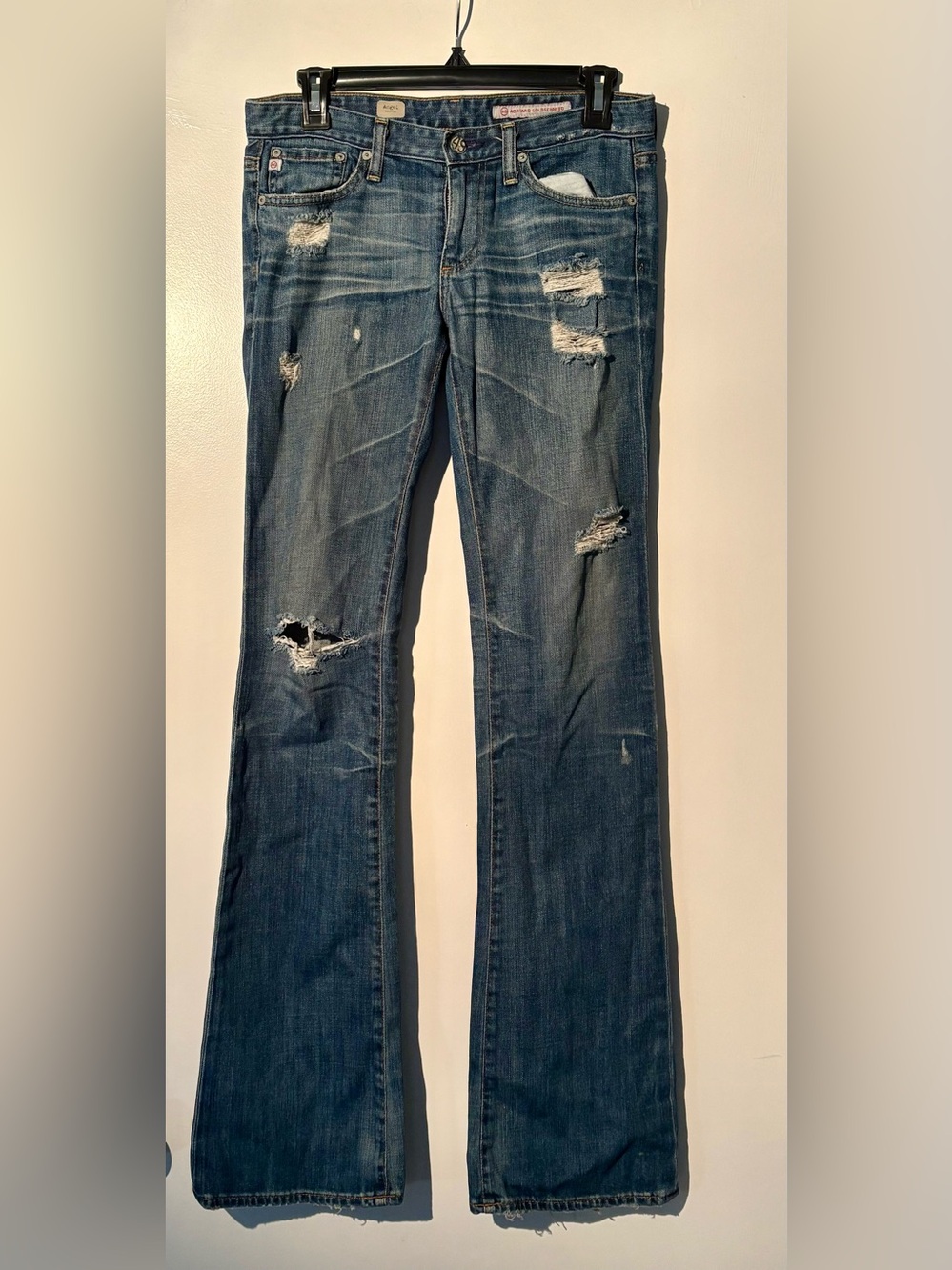 Ag Adriano Goldschmied Distressed Dark Blue Flare Jeans